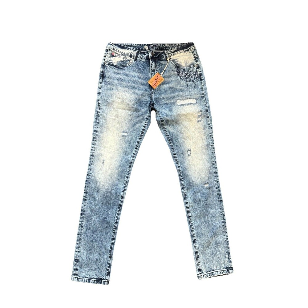 Staple Pigeon Jeans Mens 36 Light Wash Denim Skinny Stretch Work Clothes NWT